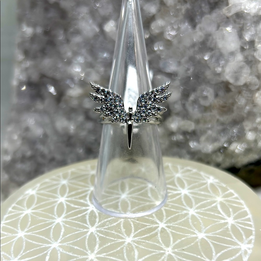 Silver Plated Angel Wing Ring with Zircon
